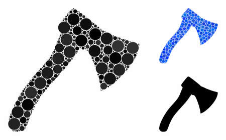 Hatchet composition of spheric dots in variable sizes and color tones, based on hatchet icon. Vector dots are composed into blue composition. Dotted hatchet icon in usual and blue versions.のイラスト素材