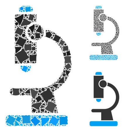 Microscope composition of trembly elements in different sizes and color tints, based on microscope icon. Vector bumpy elements are combined into composition.のイラスト素材