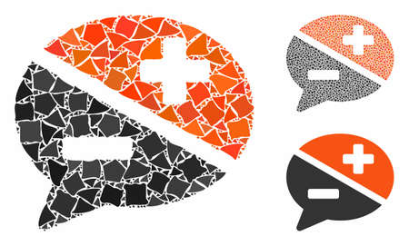 Arguments mosaic of ragged elements in different sizes and color tones, based on arguments icon. Vector uneven elements are composed into mosaic. Arguments icons collage with dotted pattern.のイラスト素材