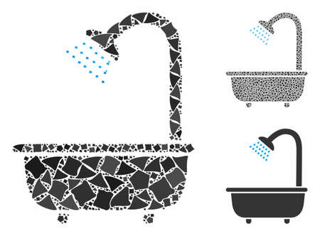 Bath shower composition of bumpy parts in different sizes and color tinges, based on bath shower icon. Vector bumpy pieces are composed into collage. Bath shower icons collage with dotted pattern.のイラスト素材