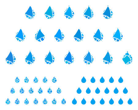 Rain drops mosaic of humpy pieces in variable sizes and color tones, based on rain drops icon. Vector abrupt pieces are organized into mosaic. Rain drops icons collage with dotted pattern.のイラスト素材