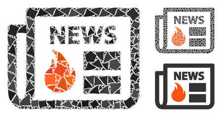 Hot news composition of irregular items in variable sizes and color tones, based on hot news icon. Vector rough items are composed into composition. Hot news icons collage with dotted pattern.のイラスト素材