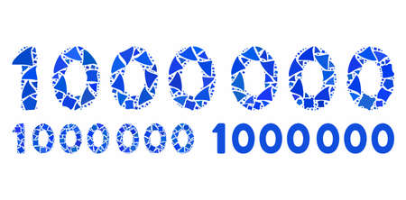 1000000 digits text composition of raggy parts in variable sizes and color tints, based on 1000000...