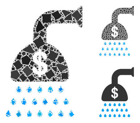 Payment shower mosaic of bumpy elements in various sizes and color tones, based on payment shower icon. Vector rugged items are organized into mosaic. Payment shower icons collage with dotted pattern.のイラスト素材