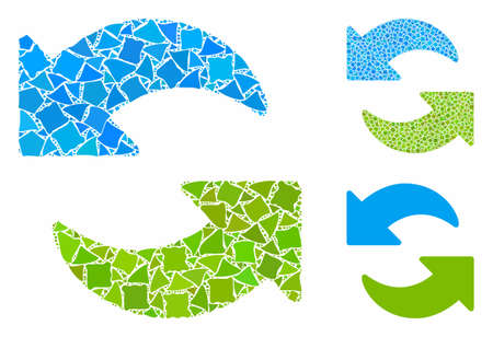 Refresh composition of rugged elements in different sizes and shades, based on refresh icon. Vector tremulant elements are organized into illustration. Refresh icons collage with dotted pattern.のイラスト素材