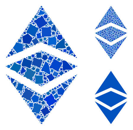 Ethereum classic composition of irregular elements in different sizes and color tones, based on Ethereum classic icon. Vector irregular pieces are united into collage.のイラスト素材