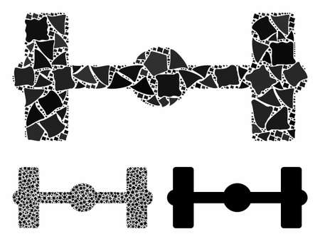 Axle mosaic of inequal elements in variable sizes and color tints, based on axle icon. Vector tremulant elements are organized into mosaic. Axle icons collage with dotted pattern.のイラスト素材