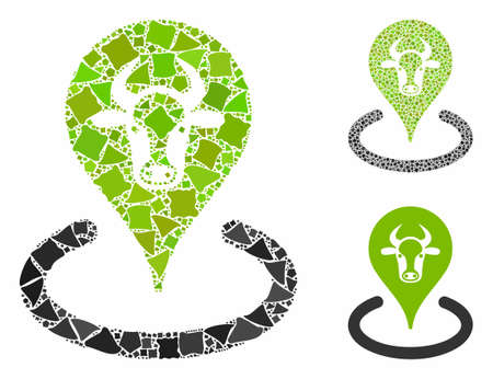 Cattle location composition of tremulant elements in different sizes and color tones, based on cattle location icon. Vector abrupt elements are organized into composition.のイラスト素材