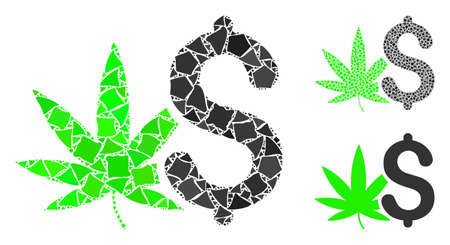 Cannabis business composition of inequal pieces in variable sizes and color tones, based on cannabis business icon. Vector raggy pieces are united into collage.のイラスト素材