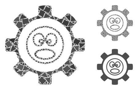 Service gear shout smiley mosaic of inequal elements in various sizes and color tones, based on service gear shout smiley icon. Vector rough elements are united into collage.のイラスト素材