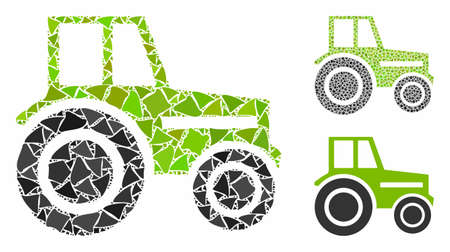Wheeled tractor composition of humpy items in various sizes and shades, based on wheeled tractor icon. Vector rough items are combined into composition.のイラスト素材