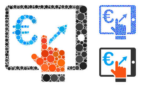 Euro analytics tablet mosaic of round dots in various sizes and color hues, based on euro analytics tablet icon. Vector filled circles are composed into blue mosaic.のイラスト素材