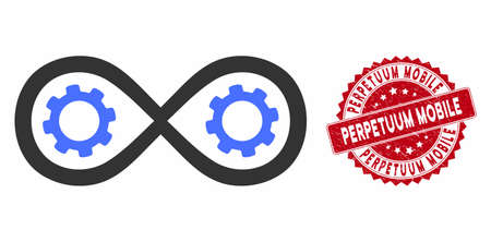 Vector perpetuum mobile icon and grunge round stamp seal with Perpetuum Mobile caption. Flat...