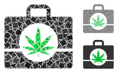 Cannabis case composition of rough parts in different sizes and color tints, based on cannabis case icon. Vector joggly parts are composed into composition.のイラスト素材
