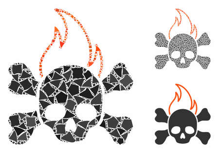 Death fire composition of uneven pieces in various sizes and shades, based on death fire icon. Vector tuberous pieces are organized into collage. Death fire icons collage with dotted pattern.のイラスト素材