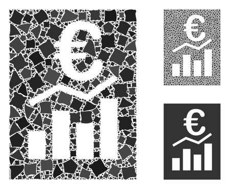 Euro sale report mosaic of ragged pieces in various sizes and color tones, based on Euro sale report icon. Vector bumpy pieces are combined into collage.のイラスト素材