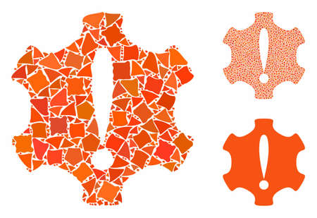Danger composition of ragged pieces in variable sizes and color hues, based on danger icon. Vector tuberous pieces are grouped into composition. Danger icons collage with dotted pattern.のイラスト素材
