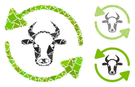 Refresh cow composition of bumpy elements in various sizes and color tinges, based on refresh cow icon. Vector irregular elements are grouped into collage.のイラスト素材