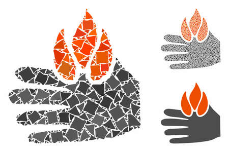 Burn hand composition of irregular parts in different sizes and color tones, based on burn hand icon. Vector irregular pieces are combined into composition.のイラスト素材