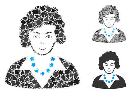 Brunette lady composition of inequal items in various sizes and color tinges, based on brunette lady icon. Vector inequal items are organized into mosaic.のイラスト素材