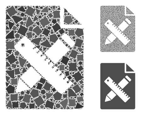 Pencil and ruler page composition of trembly elements in various sizes and shades, based on pencil and ruler page icon. Vector uneven elements are organized into composition.のイラスト素材