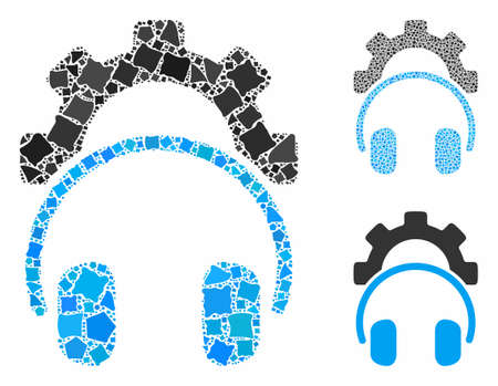 Headphones configuration gear composition of bumpy pieces in various sizes and shades, based on headphones configuration gear icon. Vector bumpy items are united into composition.のイラスト素材