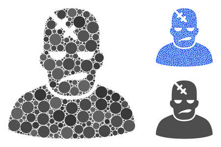 Neurology patient mosaic of filled circles in variable sizes and color tones, based on neurology patient icon. Vector filled circles are combined into blue illustration.のイラスト素材
