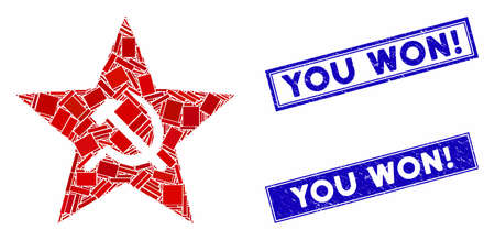 Mosaic communism star pictogram and rectangular seal stamps. Flat vector communism star mosaic icon...