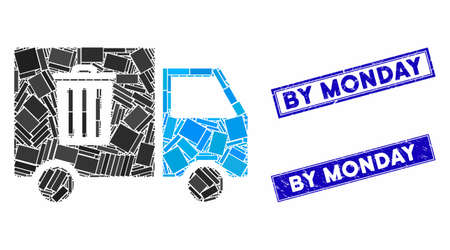 Mosaic rubbish transport van pictogram and rectangular seals. Flat vector rubbish transport van mosaic pictogram of scattered rotated rectangular elements.のイラスト素材