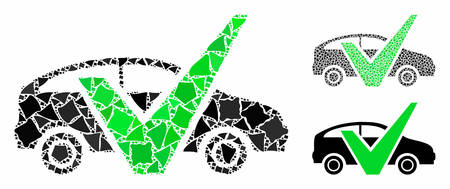 Approved car composition of tuberous items in various sizes and color tinges, based on approved car icon. Vector tuberous items are combined into composition.のイラスト素材