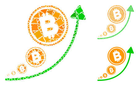 Bitcoin inflation trend mosaic of rough items in variable sizes and color hues, based on Bitcoin inflation trend icon. Vector rugged items are grouped into collage.のイラスト素材