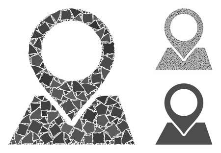 Map pointer composition of bumpy items in variable sizes and color tints, based on map pointer icon. Vector bumpy items are composed into composition. Map pointer icons collage with dotted pattern.のイラスト素材