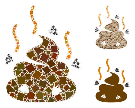 Smell bullshit composition of raggy parts in various sizes and color tones, based on smell bullshit icon. Vector trembly parts are grouped into collage.のイラスト素材