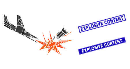 Mosaic aircraft bomb explosion pictogram and rectangle rubber prints. Flat vector aircraft bomb explosion mosaic pictogram of random rotated rectangle items.のイラスト素材