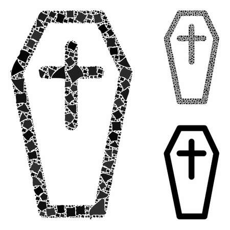 Christian coffin composition of raggy items in various sizes and color hues, based on christian coffin icon. Vector rough items are united into composition.のイラスト素材