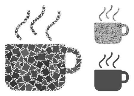 Coffee cup composition of irregular parts in variable sizes and color hues, based on coffee cup icon. Vector tuberous parts are combined into composition. Coffee cup icons collage with dotted pattern.のイラスト素材