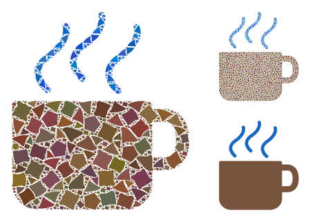 Coffee composition of bumpy elements in different sizes and color tones, based on coffee icon. Vector abrupt elements are united into composition. Coffee icons collage with dotted pattern.のイラスト素材
