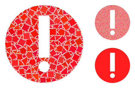 Exclamation composition of tremulant parts in variable sizes and color tinges, based on exclamation icon. Vector tuberous parts are composed into collage.のイラスト素材