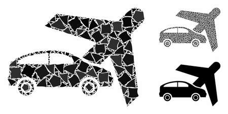 Transport composition of inequal pieces in various sizes and color tones, based on transport icon. Vector inequal items are composed into collage. Transport icons collage with dotted pattern.のイラスト素材