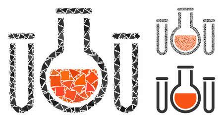 Chemical vessels mosaic of abrupt elements in various sizes and shades, based on chemical vessels icon. Vector unequal elements are combined into mosaic.のイラスト素材