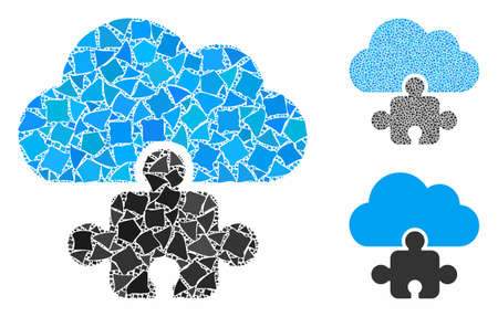 Cloud component composition of bumpy pieces in different sizes and color hues, based on cloud component icon. Vector abrupt pieces are grouped into collage.のイラスト素材