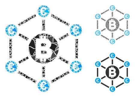 Bitcoin Euro network mosaic of humpy parts in various sizes and color tinges, based on Bitcoin Euro network icon. Vector humpy pieces are composed into illustration.のイラスト素材