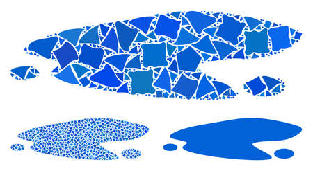 Puddle mosaic of rugged items in various sizes and color tints, based on puddle icon. Vector abrupt parts are organized into mosaic. Puddle icons collage with dotted pattern.のイラスト素材
