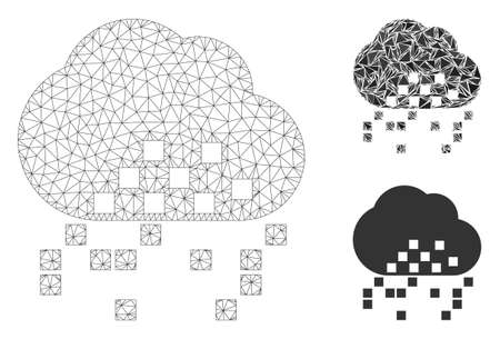 Mesh cloud dissipation model with triangle mosaic icon. Wire frame triangular mesh of cloud dissipation. Vector mosaic of triangle parts in different sizes, and color tints.のイラスト素材
