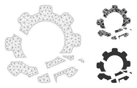 Mesh gear destruction model with triangle mosaic icon. Wire frame triangular mesh of gear destruction. Vector mosaic of triangles in various sizes, and color shades. Abstract 2d mesh gear destruction,のイラスト素材