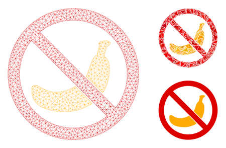 Mesh no banana model with triangle mosaic icon. Wire frame polygonal mesh of no banana. Vector mosaic of triangle elements in different sizes, and color tinges. Abstract flat mesh no banana,のイラスト素材