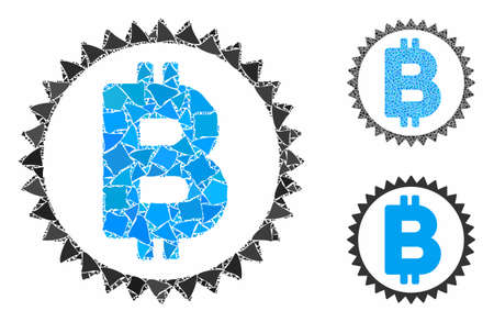 Bitcoin medal coin composition of unequal elements in different sizes and color tones, based on Bitcoin medal coin icon. Vector tuberous elements are grouped into composition.のイラスト素材
