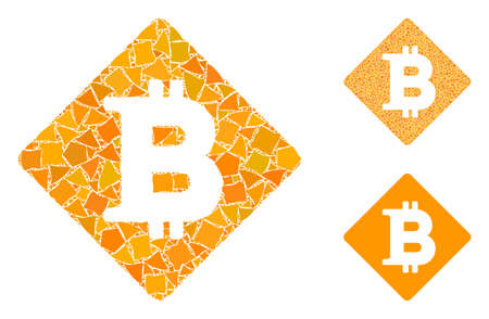 Bitcoin rhombus composition of ragged elements in different sizes and shades, based on bitcoin rhombus icon. Vector irregular parts are united into composition.のイラスト素材