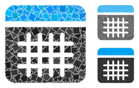 Calendar composition of uneven elements in different sizes and color hues, based on calendar icon. Vector uneven elements are combined into collage. Calendar icons collage with dotted pattern.のイラスト素材