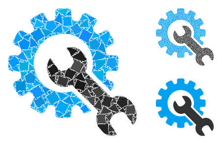 Service tools composition of trembly parts in various sizes and shades, based on service tools icon. Vector trembly parts are organized into mosaic. Service tools icons collage with dotted pattern.のイラスト素材